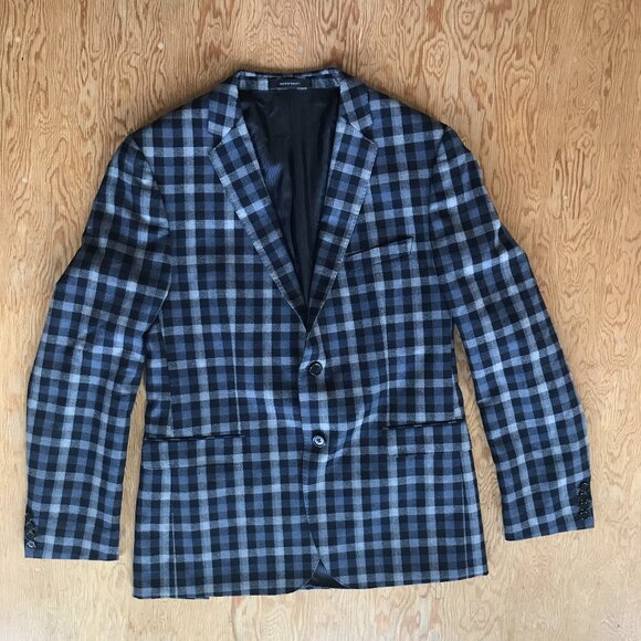 Blue & Grey Check Hugo Boss Wool Blazer - Picture 1 of 16